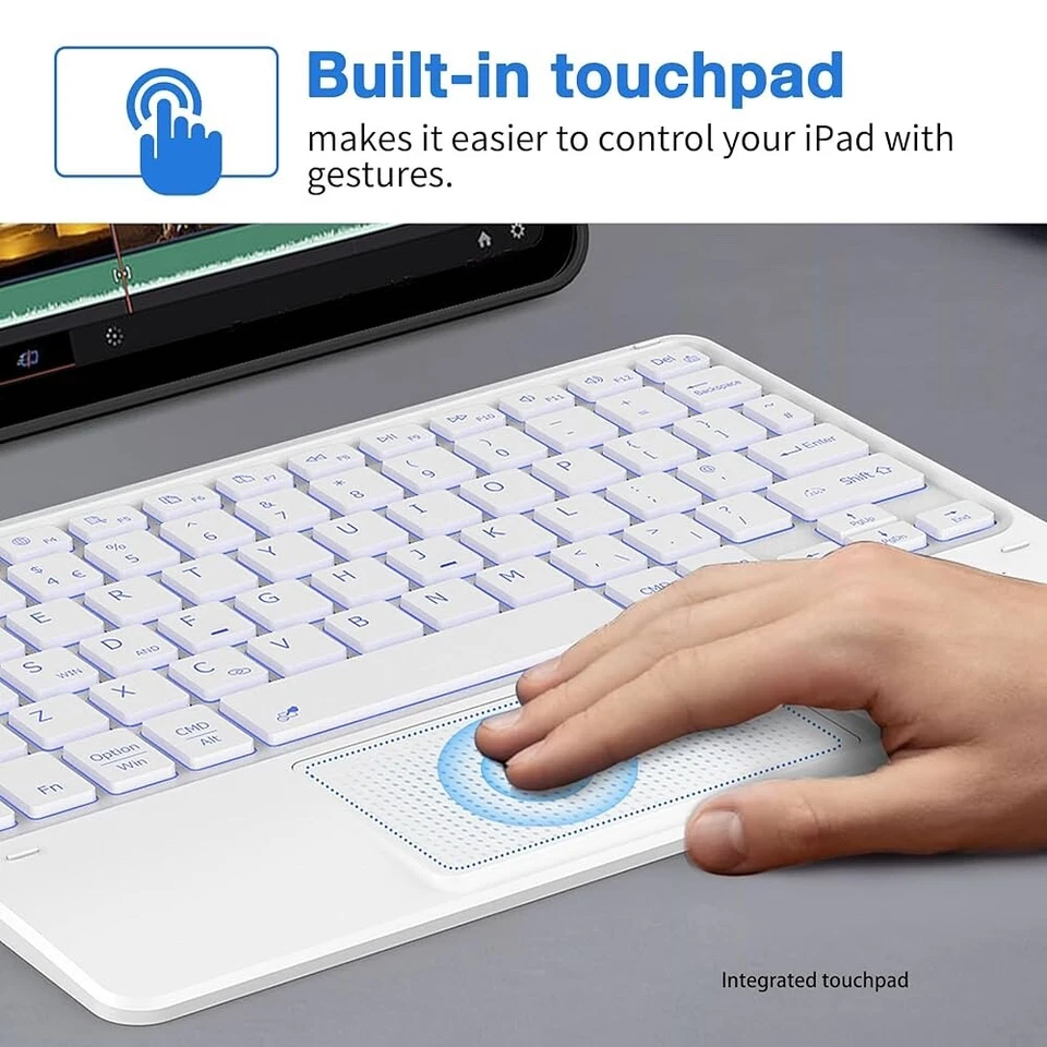 10 Inch Wireless Keyboard with Touchpad, 7 Colors Illuminated Backlit, Bluetooth - Image 3 of 4