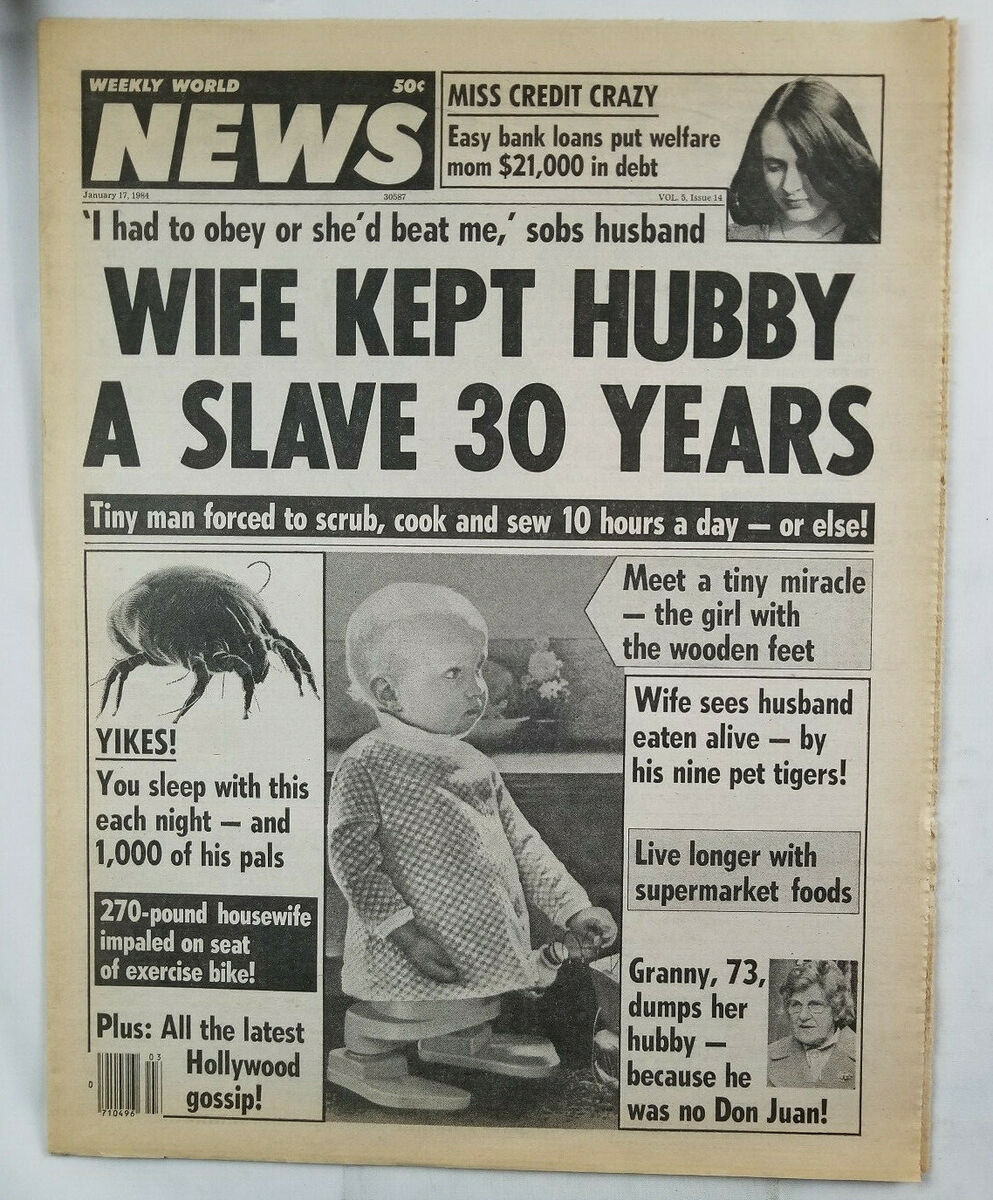 Weekly World News Jan 17 1984 Wife Hubby Sex Slave - Girl Wood Feet photo image