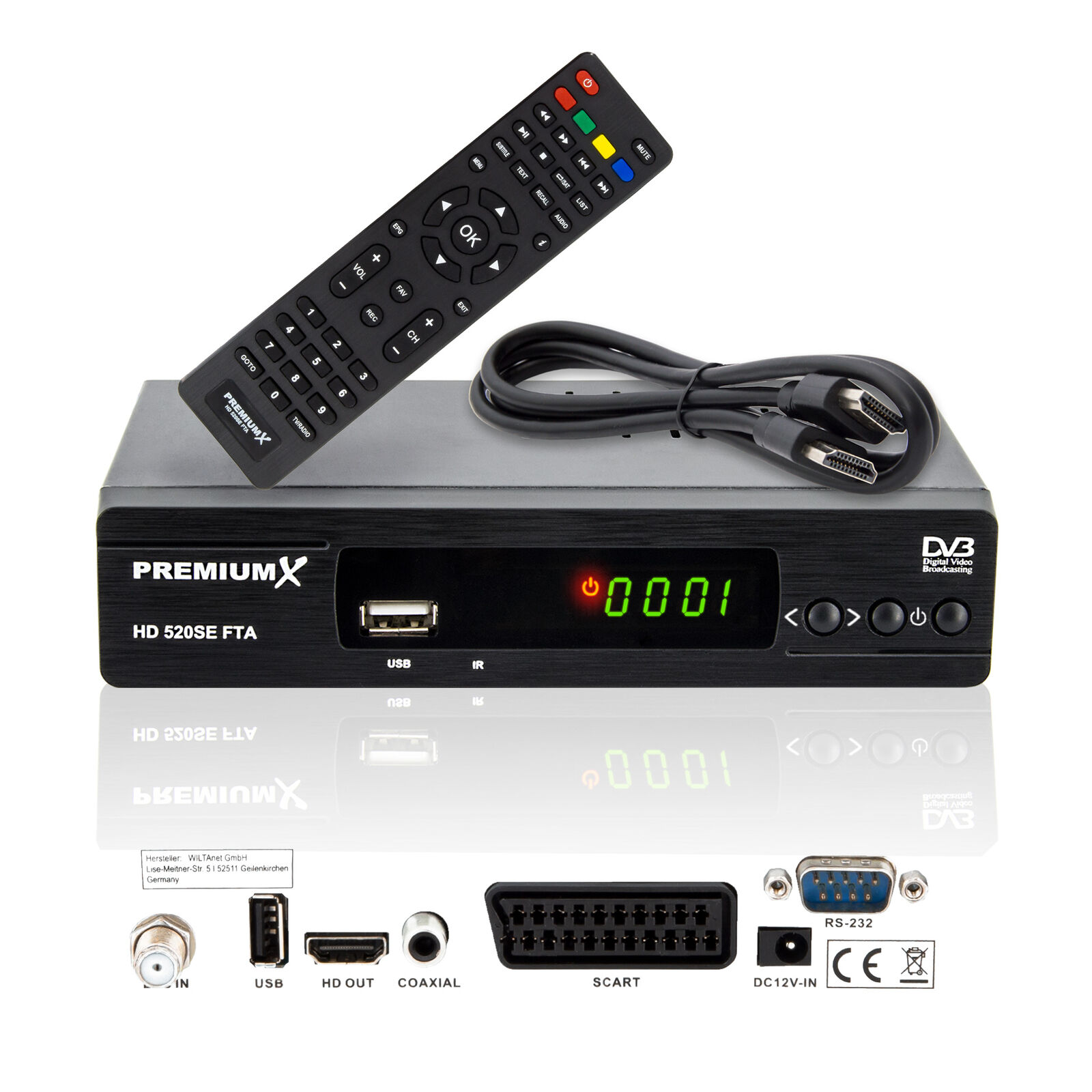 PremiumX 520SE SAT TV Receiver DVB-S2 USB SCART HDMI Satellitenreceiver FullHD