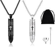 2PCS Bullet Urn Necklaces for Ashes for Men Women Cremation Keepsake Jewelry