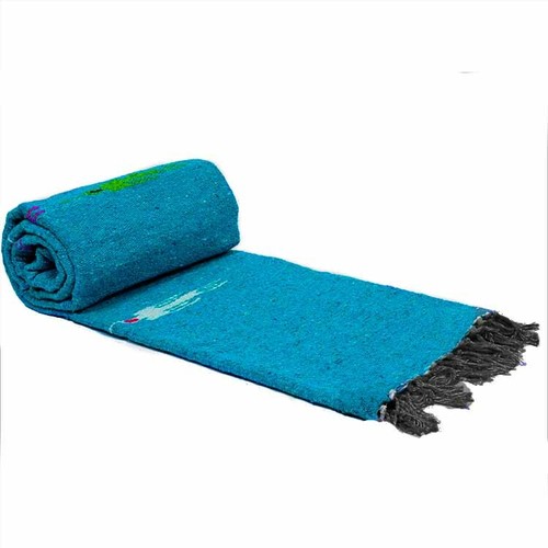 Mexican Yoga Blanket Thunderbird Blue Aqua Native Tapestry Serape Falsa