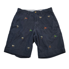 Polo Ralph Lauren Nautical Sailing Flags Shorts Blue Men 28 Cotton, Embroidered