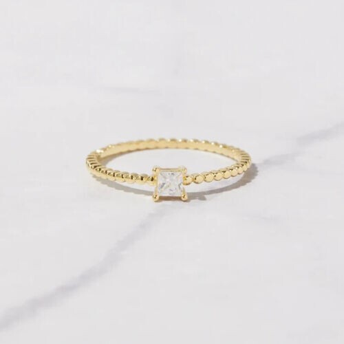 Dainty Simulated Princess Cut Diamond Ring Promise Ring 14K Yellow Gold Plated - Bild 2 von 3