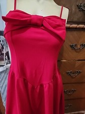 Shein Mod Red A Line Bow Neckline Tie Straps Midi Length Dress Wms Size Small