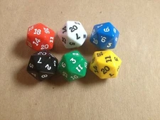 Set of Six D20s Twenty Sided Dice In Assorted Colors ( D20 Dice For D&D & RPGs )