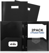 Plastic Folders with 3 Prongs,2 Pack,Heavy Duty 2-Pocket Folders with Fasteners