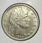 1909D US Barber SILVER Quarter "Denver" Mint! XF Details! Old US Coin!