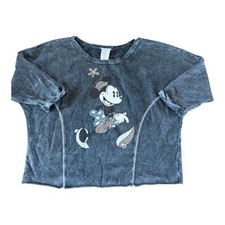 Minnie Mouse Disney Sweatshirt Womens Extra Large Black Gray Cropped Silver