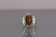 Sterling Silver Oval Puffy Carved Bezel Tigers Eye Band Ring Mex 925 Sz: 6