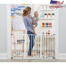 Extra Wide Walk Through Baby Safety Gate Adjustable Durable Metal Pet Barrier US