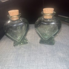  2 Vintage Green Heart Shaped Glass Bottle Approx 5.5  