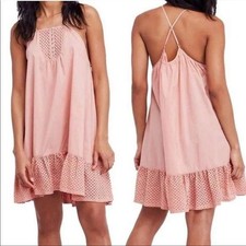 Intimately Free People Slip Eyelet Calico Trapeze Dress Sz Small Peach Cottage