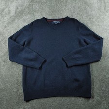 F F Jumper Mens Large Navy Blue Lambswool V Neck Preppy Smart Winter