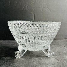 Vintage Crystal Cut Clear Glass 3 Footed Candy Dish Bowl Beautiful
