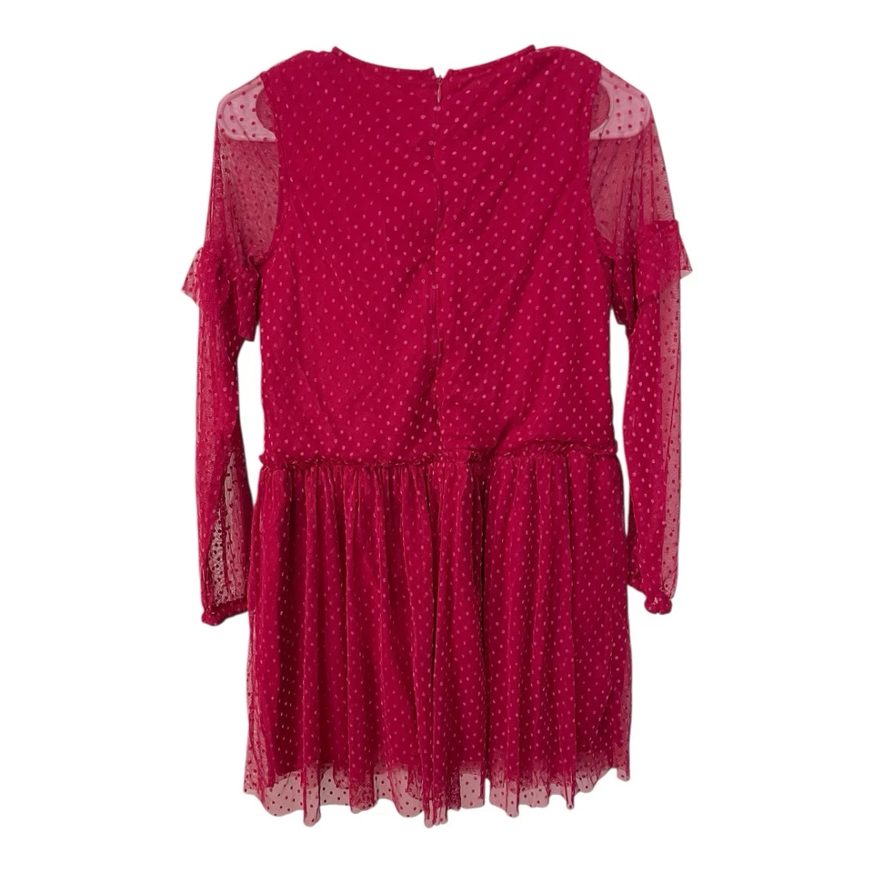 Boden Girls 11-12 Years Pink Dress Mesh Tulle Lined Swiss Dot Long Sleeve Sheer - Image 2 of 4
