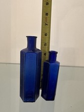 Vintage Cobalt Blue Hexagonal Ribbed Apothecary Bottle, Not To Be Taken
