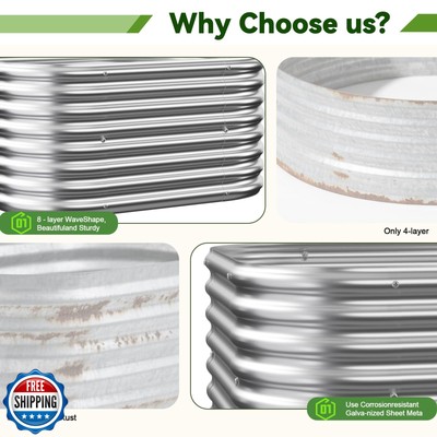 OZMSHF 4 Pack 3x3FT Raised Beds for Gardening, Corrugated Galvanized Steel Ra...