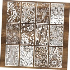 12Pcs Mixed Stencils for Painting, Art Stencils for Crafts Reusable, Wood 1.0