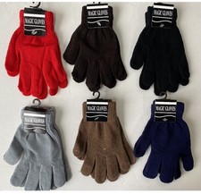 Wholesale Lot 12 Pairs Boys Girls Kids Knit Magic Solid Gloves 6-10 Yrs Old