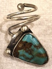 VINTAGE NAVAJO COILED SNAKE TURQUOISE STERLING SILVER RING SIZE 6.5 vafo