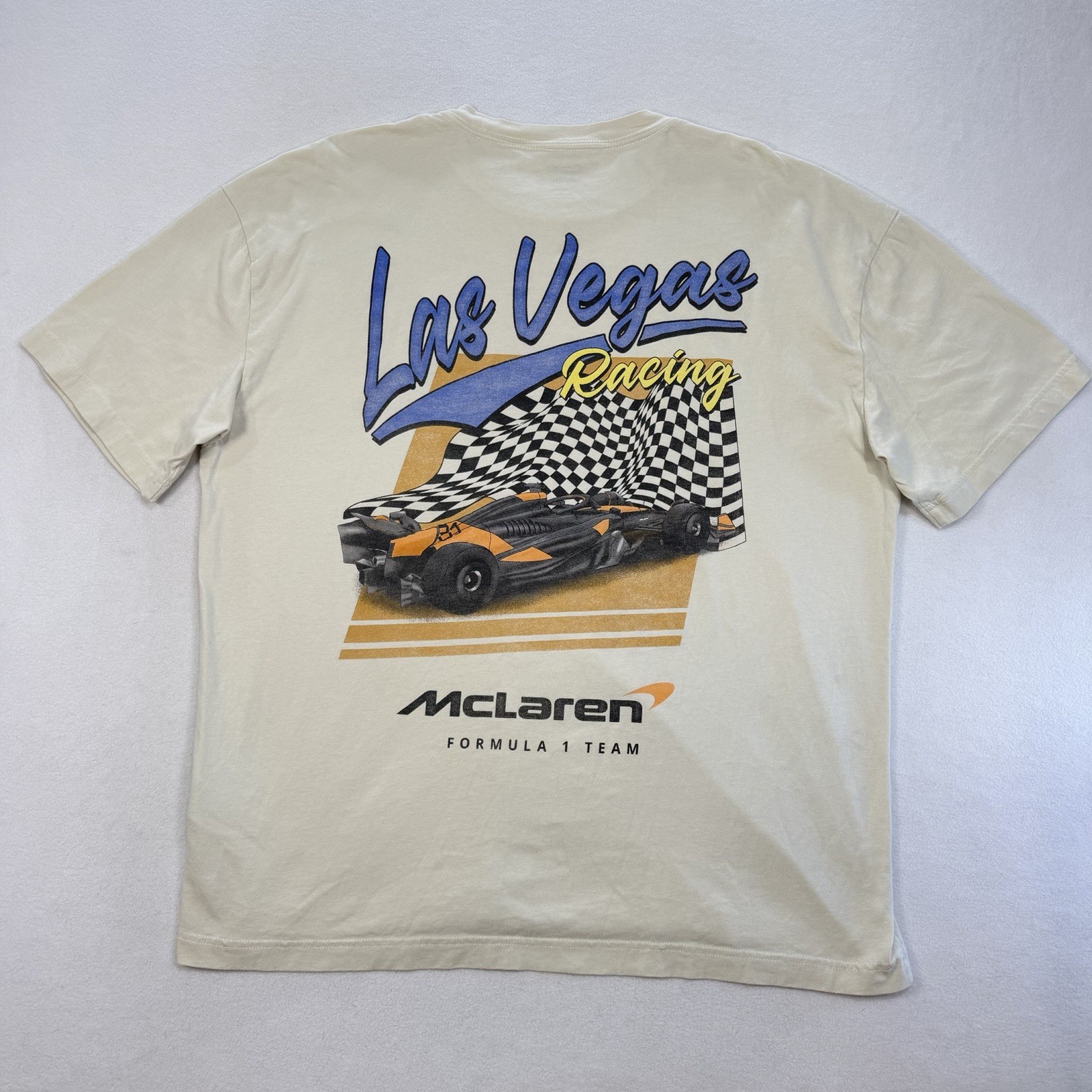 McLaren Hollister Formula 1 Team Beige F1 Racing Las Vegas Graphic Shirt Men XL