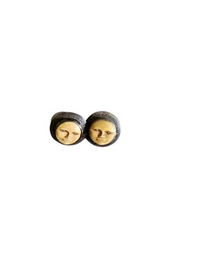 Vintage Tabra Sun Face God Moon Goddess Earrings 14K Gold Post Sterling Silver
