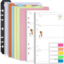A6 Planner Inserts Weekly Planner Refills, 90 Pages Colorful 6-Ring Loose-leaf