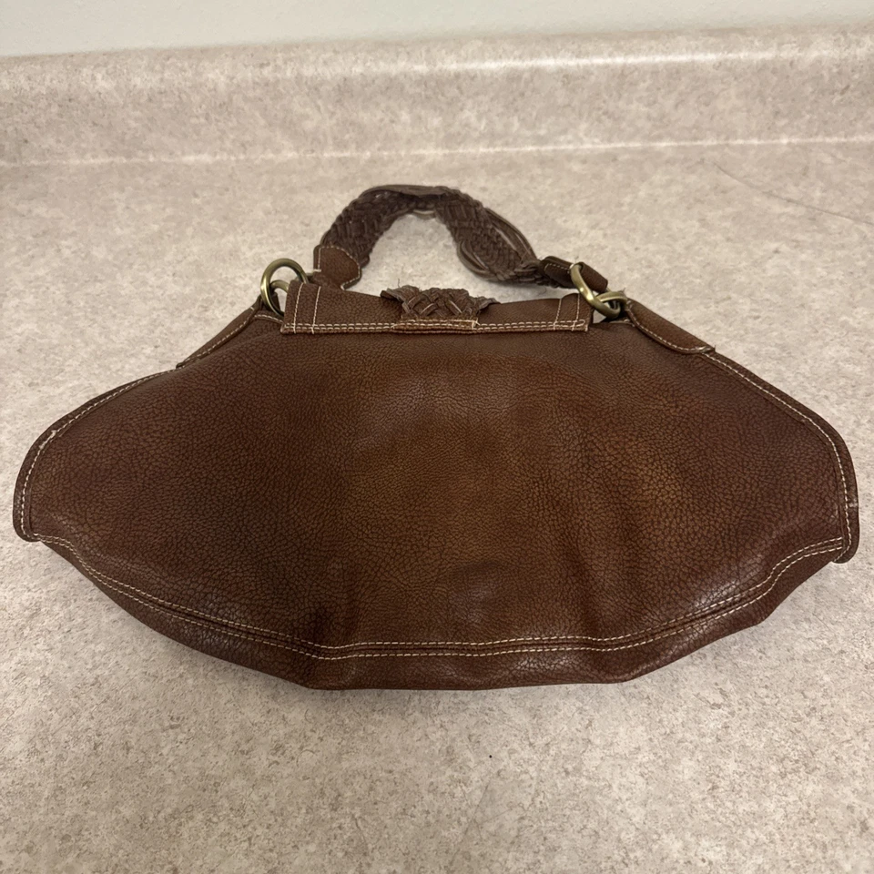 Bolso de Hombro Hobo de Cuero Marrón Tommy Hilfiger De Colección Correa Trenzada Hebilla Solapa Foto 4 de 4