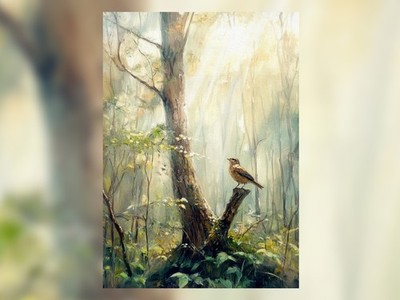 Waldvogel 5''x7'' Druck auf mattem Papier | Vogel im Wald Wandbild