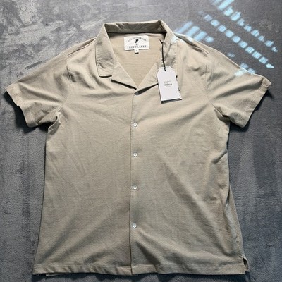 Free Planet Men's Lost In Paradise Button Up Shirt Beige NWT Short Sleeves XL