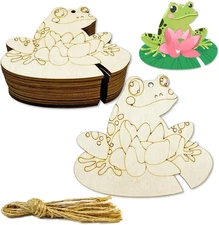 30 Pack 4 Inch Unfinished Wood Frog Shape Animal Craft Wooden Frog Shaped Hangin
