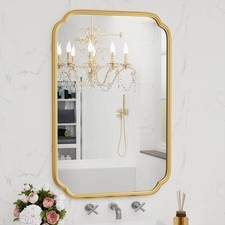 Gold Bathroom Vanity Mirror for Wall 24" x 36" Modern Rounded Rectangle Mir