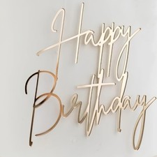 Happy Birthday Cake Topper, Gold Mirror Acrylic Happy Birthday Cake Sign Deco...