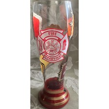 Lolita Firefighter Pilsner Beer Glass Hand Painted Red Gold 9 Inch Tall