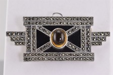 Judith Jack Sterling Silver 25mm x 57mm Yellow Citrine Marcasite Brooch Pin