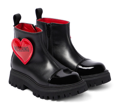 Moschino Kids Girls Heart Patent Leather Boots Black EU 26 Designer Shoes