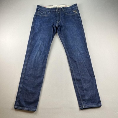 Replay Jeans Mens 34 Blue Denim Anbass Slim Straight Leg Fit Hyperflex Dark Wash