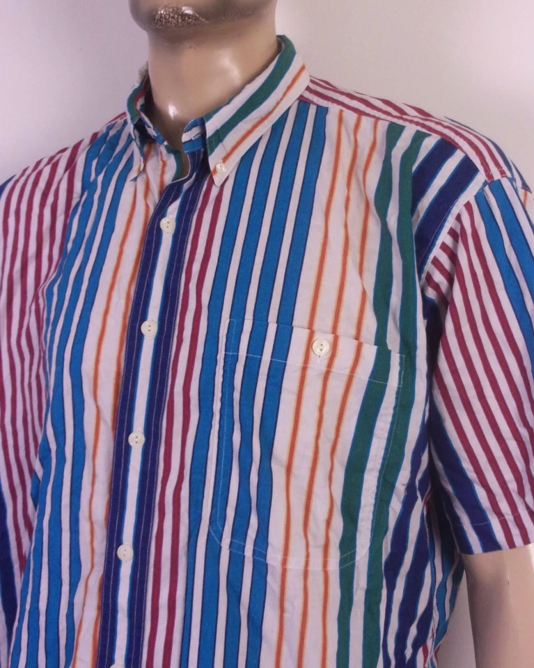 vintage 80s 90s Chaps Ralph Lauren OCBD Shirt 1/2 Sleeve Colorful Striped SZ XL - Image 2 of 4