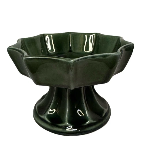 Vintage HULL USA Green Pedestal Compote Bowl – Glossy Art Pottery F83