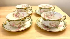 Haviland Limoges Schleiger  66 Pink Roses Gold Trim Cup and Saucer set of 4