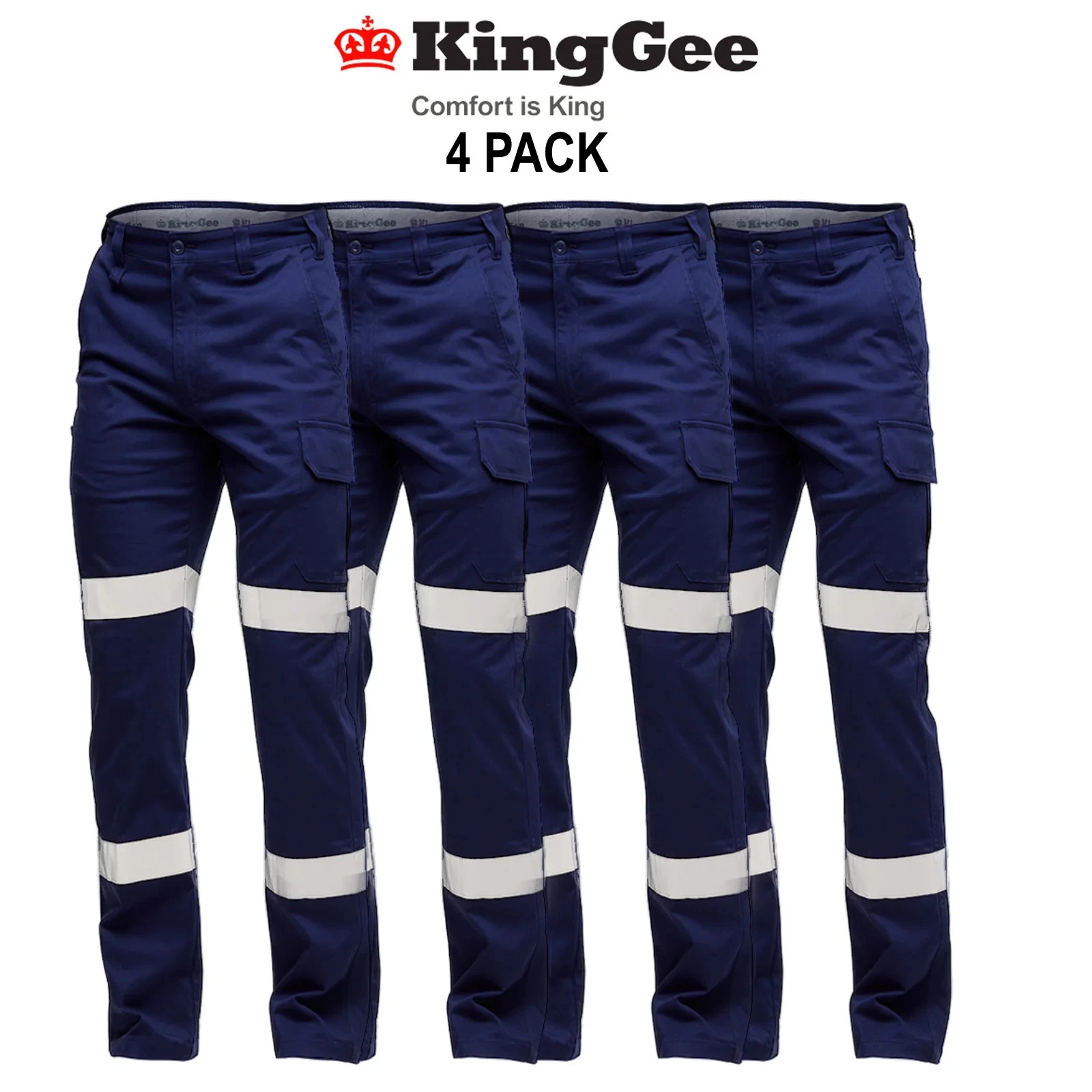 KingGee 4 Pack Stretch Bio Motion Cargo Pants Cotton Work Safety Reflect K53018