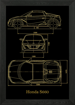 #ad #ad honda S660 blueprint gold Framed Wall Art Poster Canvas Print Picture GBP 12.99