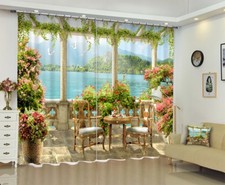 3D Lakeside Vine Scenery Printing Window Curtains Mural Blockout Drapes Fabric