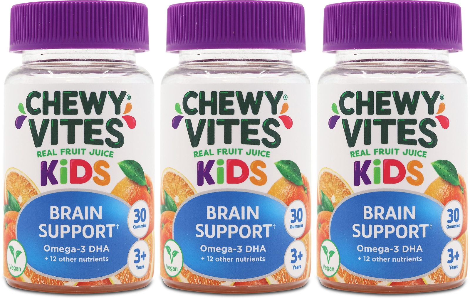 Chewy Vites Kids Brain Support Omega-3 DHA 30 Gummies x 3