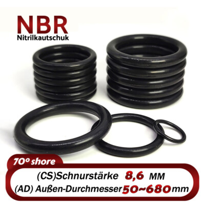 O-Ringe Dichtungsringe  Dichtringe 50 - 680 mm / Schnurstärke 8,6 mm / NBR 70