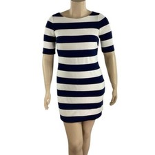 Eliza J Striped Sheath Dress Navy White Knit Short Sleeve Size 12