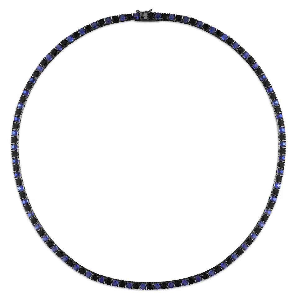 Collar para hombre Amour negro rodio plata creado zafiro azul y negro 20 pulgadas Foto 4 de 4