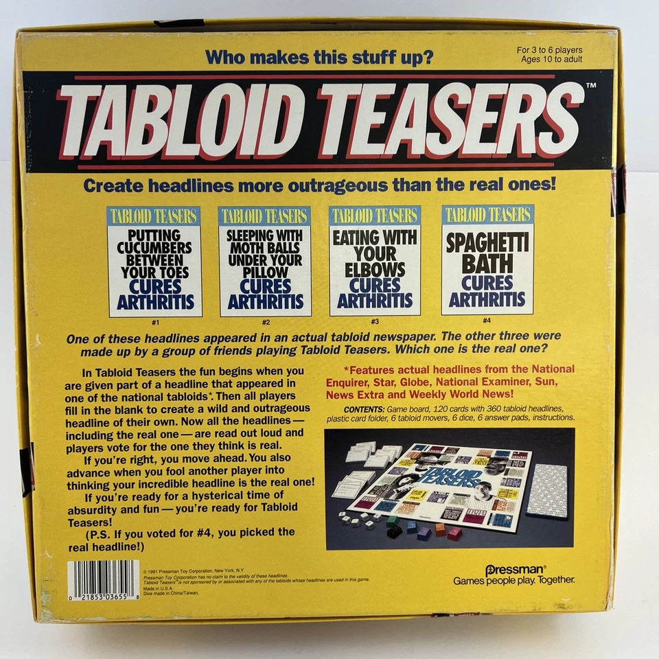 Vintage 1991 Tabloid Teasers Trivia Board Game by Pressman Complete - Image 2 of 4