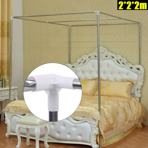 King Size Metal Canopy Bed Frame 4 Corner Bedding Canopy Frame Post Stainless