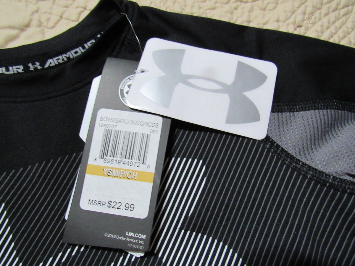 タケ NWT UNDER ARMOUR Heatgear YSM BLACK & GRAY UA Logo Short Sleeve